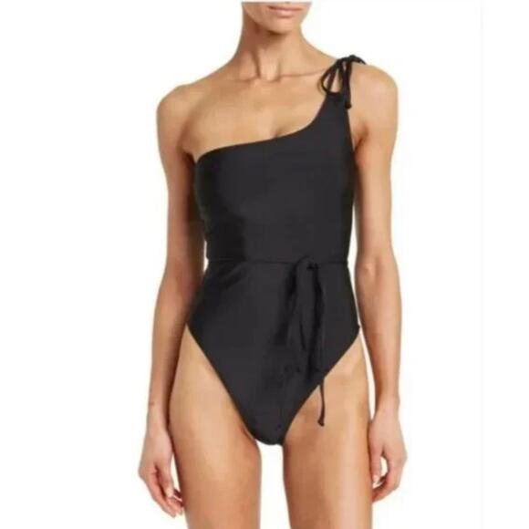Good American One-Shoulder Black Swimsuit NWT Size 4 (Fits 14) - Picture 1 of 9